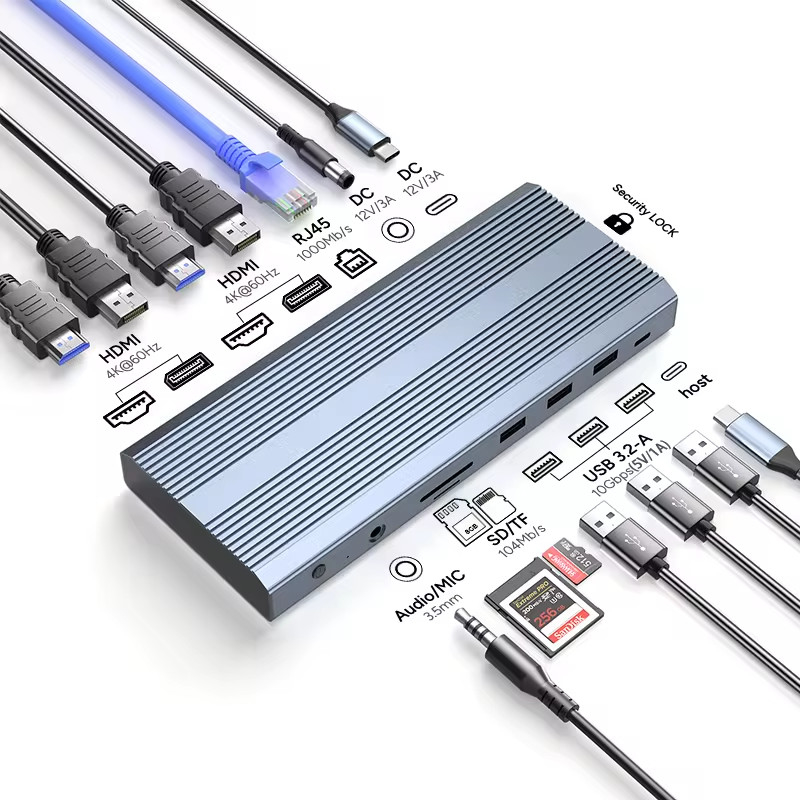 Adaptador USB C 13 en 1 4K HDMI Hub Tipo C a HDMI 4K USB 3.0 2.0 PD Convertidor de carga