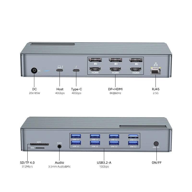 Estación de acoplamiento USB C Thunderbolt 3 4 Tipo C 8 Puertos USB 2.5 Gigabit Ethernet Macbook