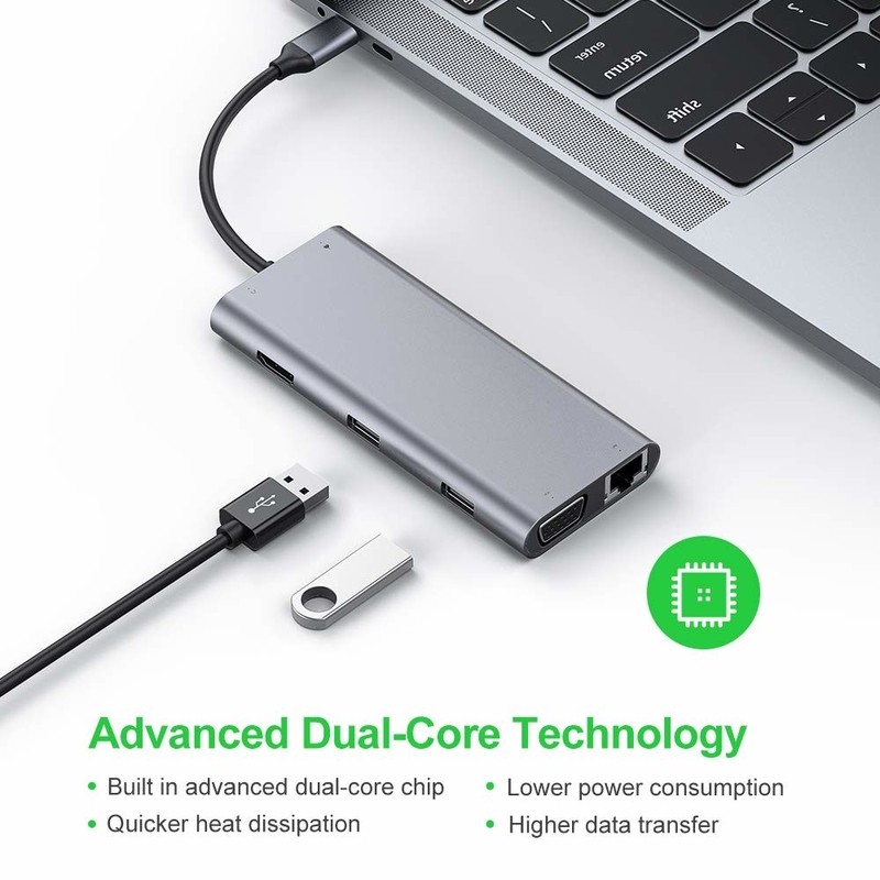 11 puertos 11 en 1 USB Tipo C Hub 10Gbps USB C Estación de acoplamiento Plug And Play Integración de software