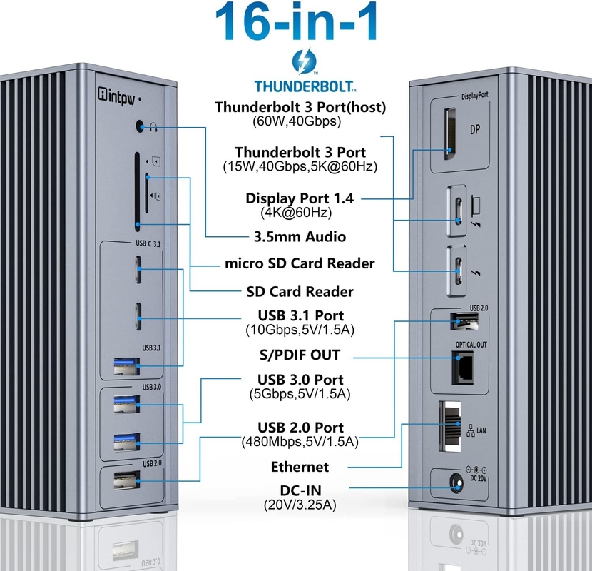 Estación de acoplamiento USB C Thunderbolt 4 HDMI 8K 60Hz USB4 40Gbps 20 Puertos múltiples Tipo C PD Rj45 HUB USB C 3.2 Generación 2