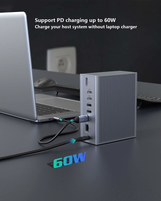 Thunderbolt 3 16 en 1 Tipo-C Dual HDMI USB C Estación de acoplamiento 4K Video