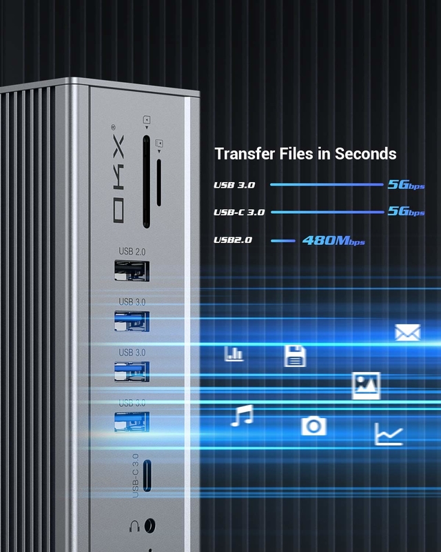 Gigabit Ethernet Hdmi Usb C Estación de acoplamiento Dual video audio puerto lector de tarjetas SD