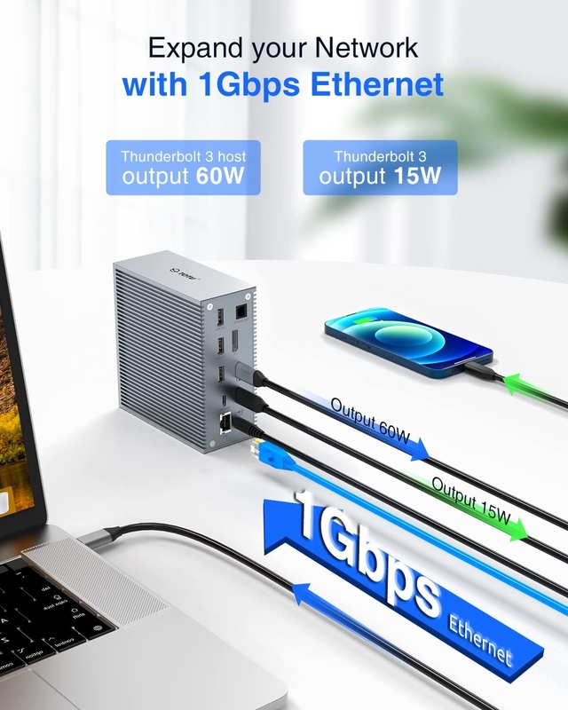 Usb C Dock HDMI 4k 60hz 16 en 1 Estación de acoplamiento Plug and Play Conveniencia Color plateado