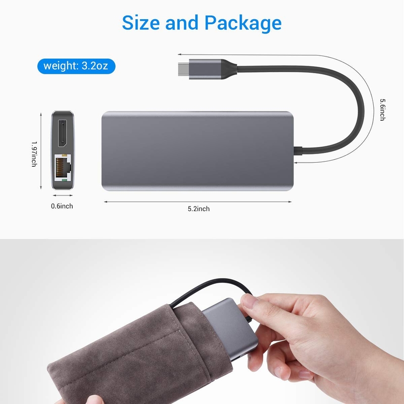 Adaptador multipuerto portátil de USB C de plata con conector de audio HDMI de 3,5 mm para MacBook Pro