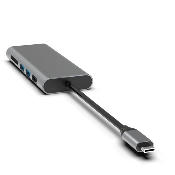 Hub USB-C 10 en 1 de plata con conector HDMI USB 3.0 Ethernet 3.5mm para PC y portátil
