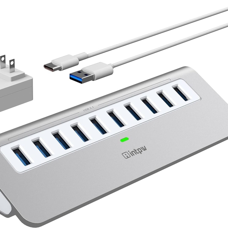 Hub USB-A de 7 en 1 con DC JACKI USB 3.0 Tipo A 10Gbps para computadoras portátiles y PC