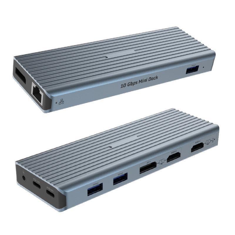 USB 3.1 Tipo C a 9 puertos USB3.0 Hub con Ethernet Gigabit RJ45 Adaptador de puertos Lan Gris