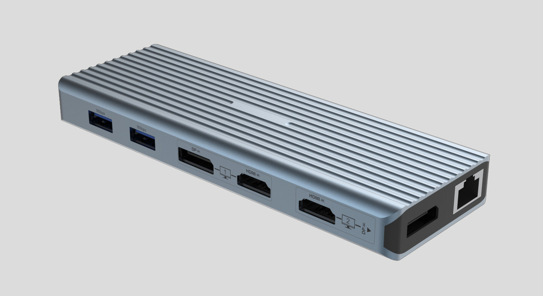 USB 3.1 Tipo C a 9 puertos USB3.0 Hub con Ethernet Gigabit RJ45 Adaptador de puertos Lan Gris