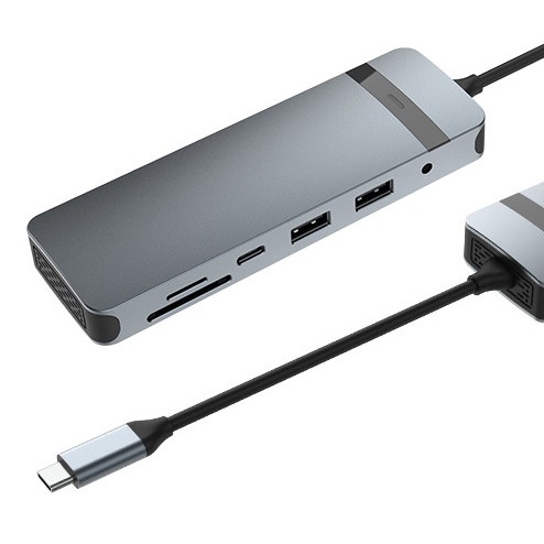 Estación de acoplamiento USB-C de 9 en 1 con 4K HDMI 100W PD USB 3.0 Lector de tarjetas de audio para MacBook