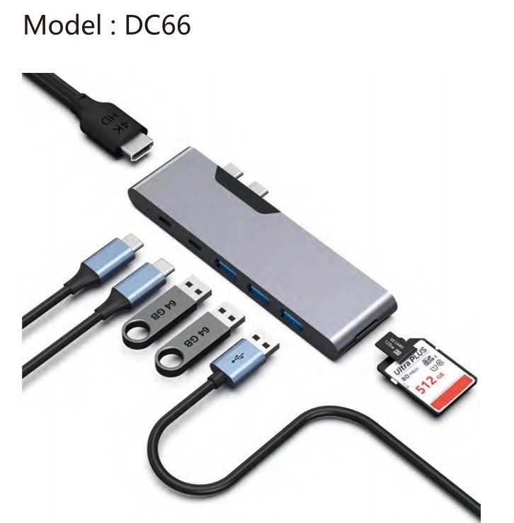 7 en 2 USB C Multiport Hub Adaptador HDMI USB 3.0 Lector de tarjetas SD TF Para el MacBook Pro