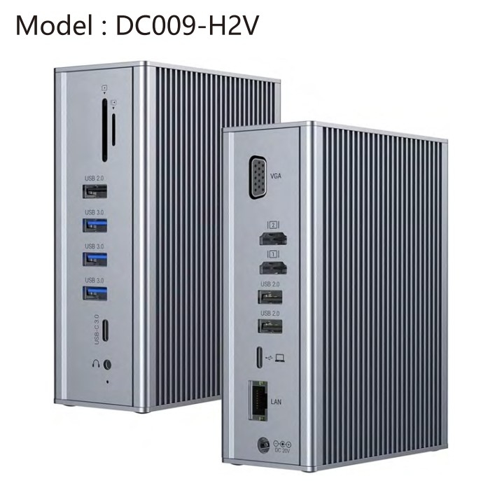 Gigabit Ethernet Hdmi Usb C Estación de acoplamiento Dual video audio puerto lector de tarjetas SD