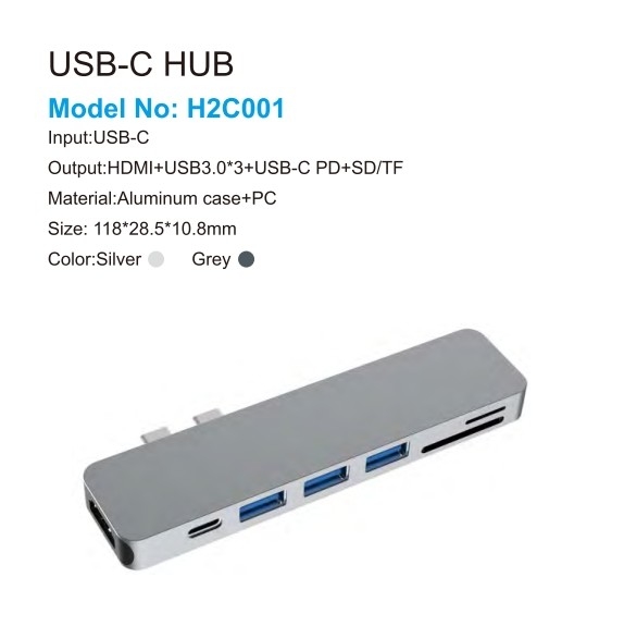 Estación de acoplamiento USB C de tipo C 7 en 1 soporta lector de tarjetas HDMI 4K para Mackbook Pro