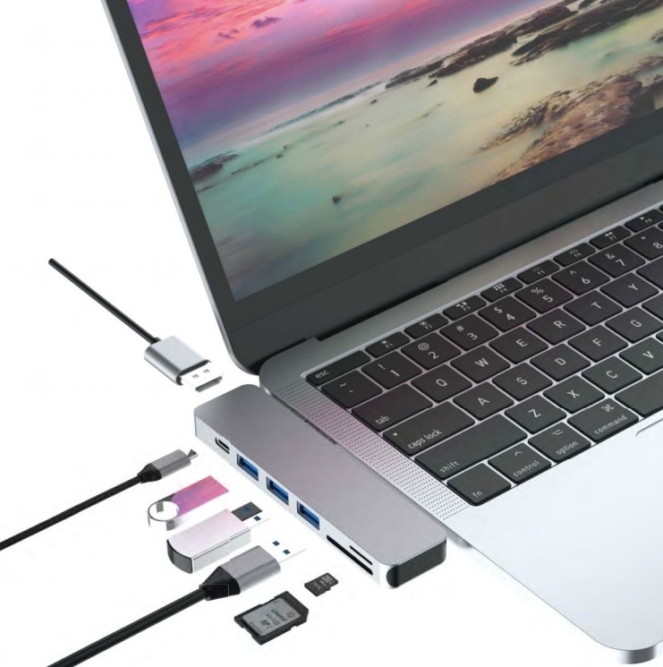 Estación de acoplamiento USB C de tipo C 7 en 1 soporta lector de tarjetas HDMI 4K para Mackbook Pro