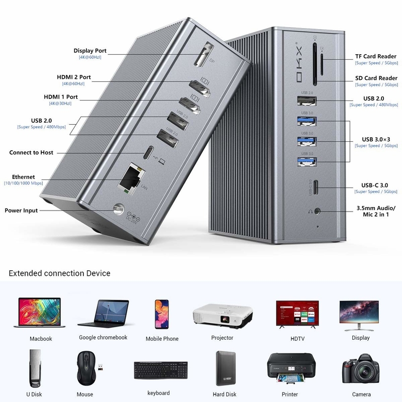 16 en 1 USB C Thunderbolt 3 Estación de acoplamiento para Macbook PC portátil