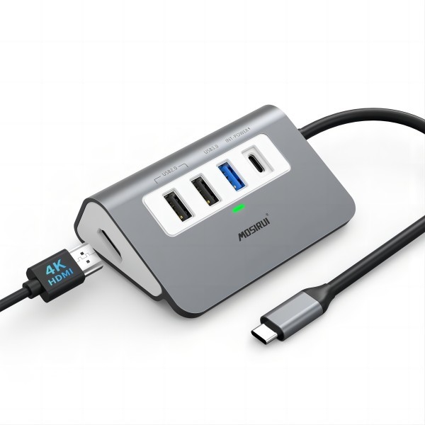 Adaptador USB C 4 en 1 con puertos USB 3.0 4K HDMI para portátil
