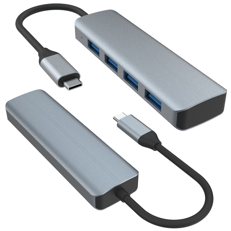 USB C a 4 puertos USB 3.0 Hub Dock de expansión USB Tipo-C a 4 USB 3.0 HUB aleación de aluminio 5G Transmisión