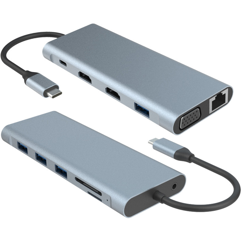 Adaptador multifuncional de USB tipo C de 11 en 1 para computadoras portátiles y teléfonos móviles