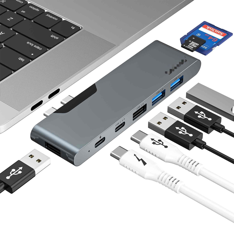 7 en 2 Estación de acoplamiento USB C Thunderbolt Hub HDMI Lector de tarjetas 4K Para Macbook Pro