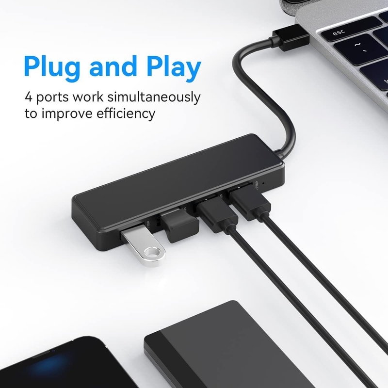 Portátil USB A Hub Tipo C Compatibilidad Hub negro gris 5Gbps Transferencia de datos Largo cable longitud fuente de alimentación