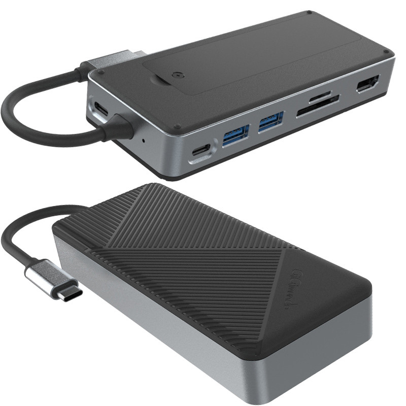 8-en-1 doble USB C Docking Station hub Instalaciones M.2 NVMe/SATA SSD con diaplaylink y ventiladores de enfriamiento