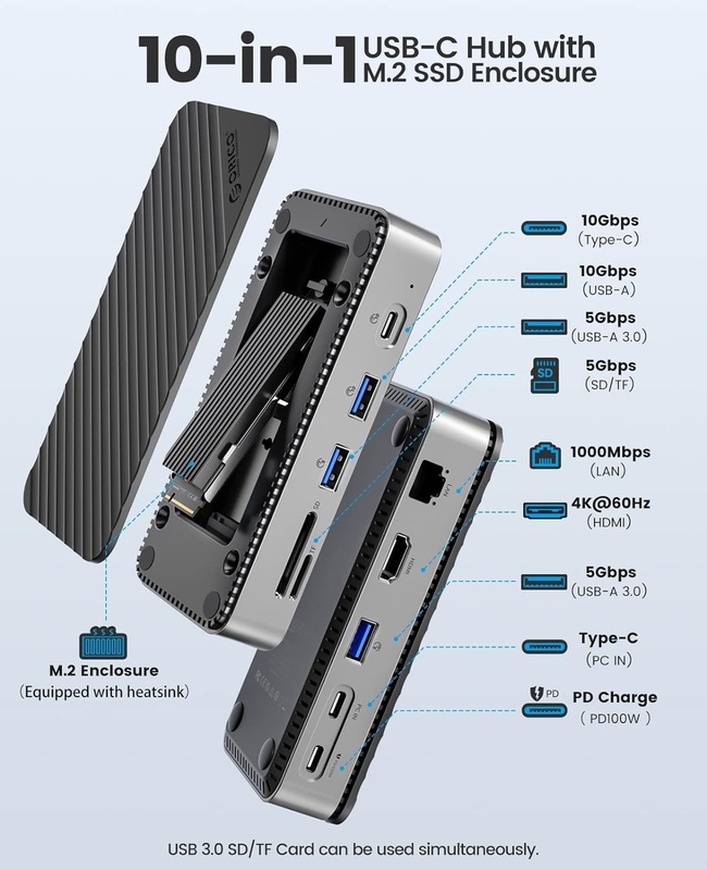 Carga rápida 16 en 1 Adaptador USB C para teléfono móvil portátil portátil 4K HDMI RJ45 PD