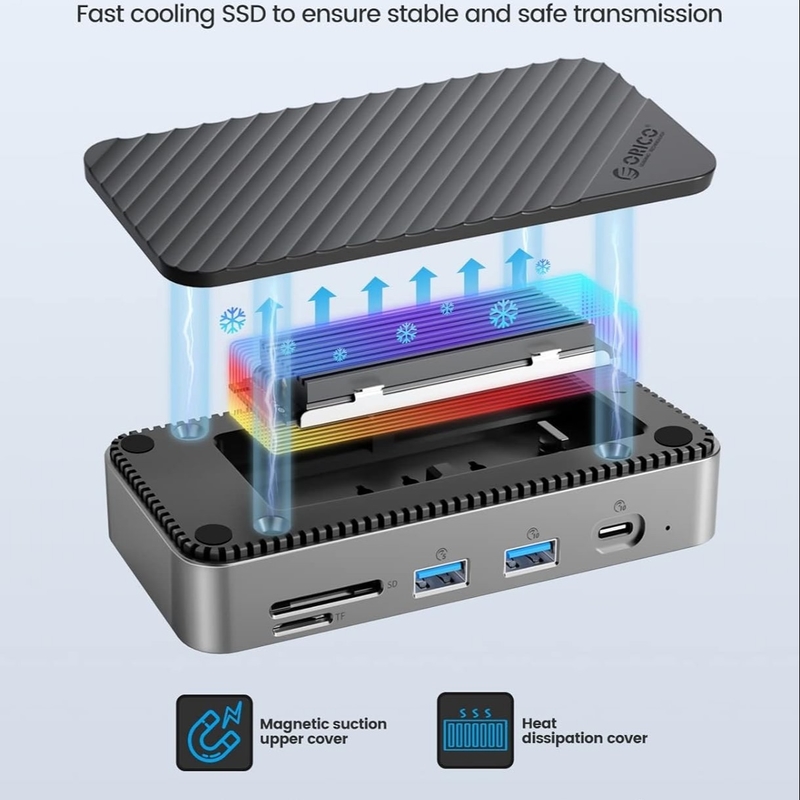 Estación de acoplamiento USB C Displaylink con 10Gbps USB 3.2 Gen2 M.2 NVMe/SATA SSD Reader