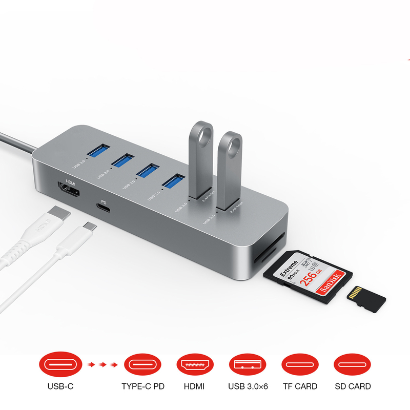 10 puertos USB C Hub USB 3.0 Hub con transferencia de datos de 5 Gbps 2 pies de largo