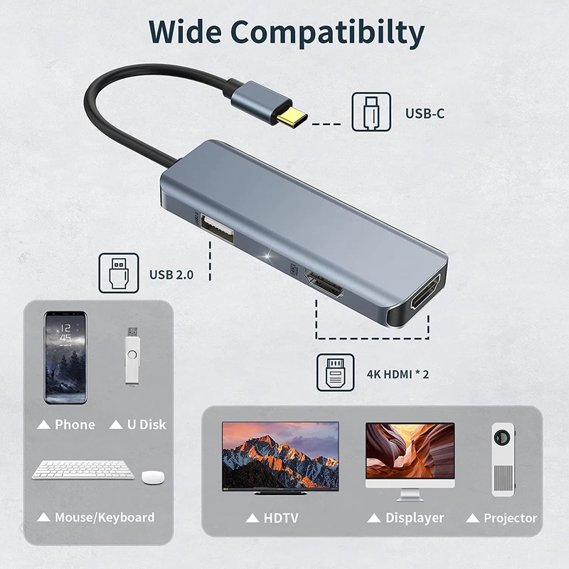 3 en 1 USB Hub Adaptador HDMI Usb C a Usb 2.0 Adaptador Slim Dock para Mac