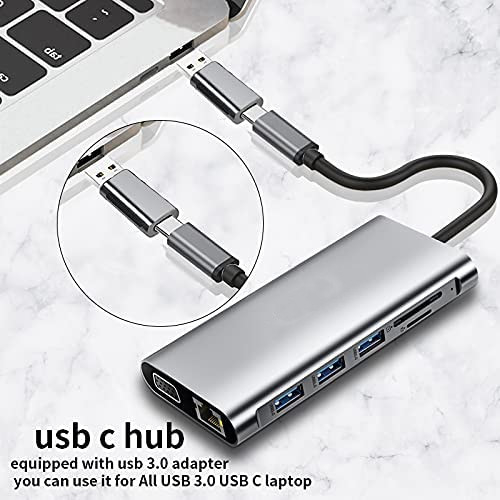 12 en 1 Dual HDMI USB C Hub USB C Estación de acoplamiento Adaptador VGA Ethernet 100W PD