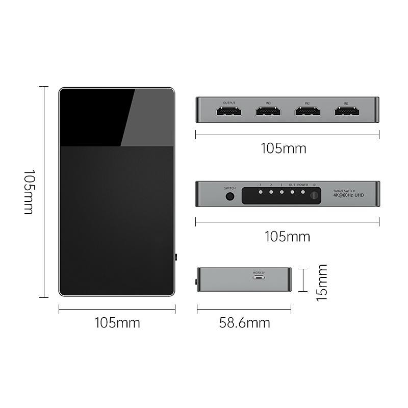 3 en 1 Out HDMI Switch Aluminio HDMI Splitter con conmutador HDMI remoto admite 4K 3D HD Monitor