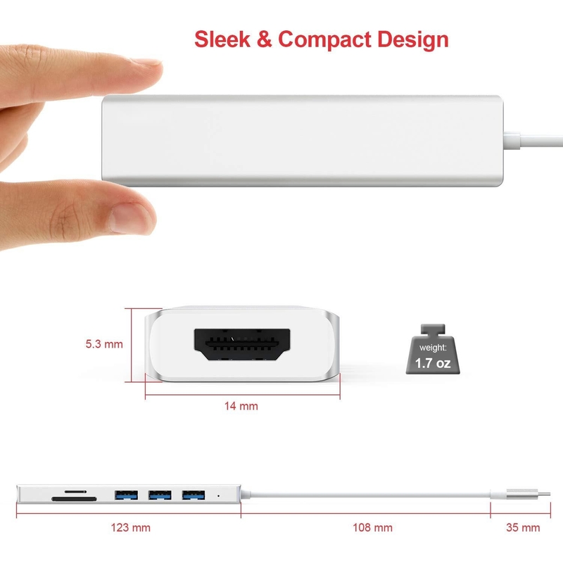 6 puertos Hub USB-C Splitter Usb-C Expander Adaptador USB portátil Hub de datos con varios puertos