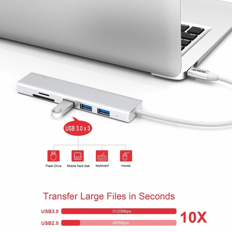 6 puertos Hub USB-C Splitter Usb-C Expander Adaptador USB portátil Hub de datos con varios puertos