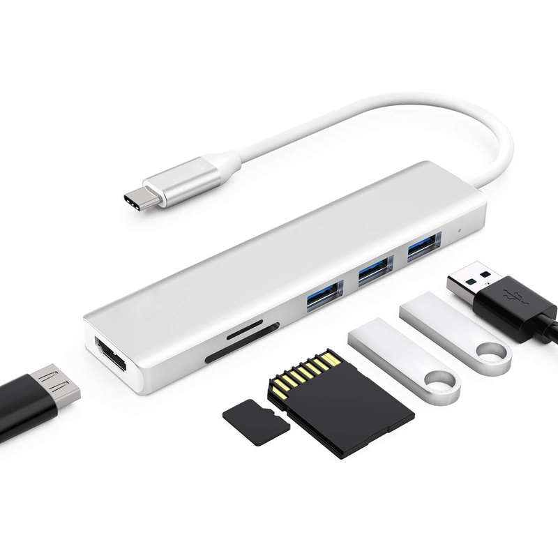 6 puertos Hub USB-C Splitter Usb-C Expander Adaptador USB portátil Hub de datos con varios puertos