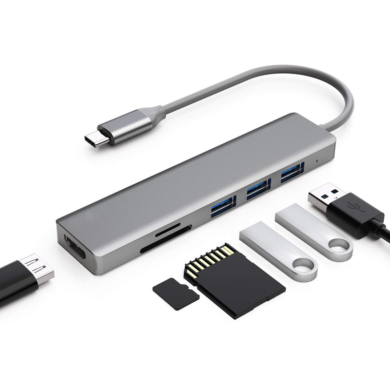 6 puertos Hub USB-C Splitter Usb-C Expander Adaptador USB portátil Hub de datos con varios puertos