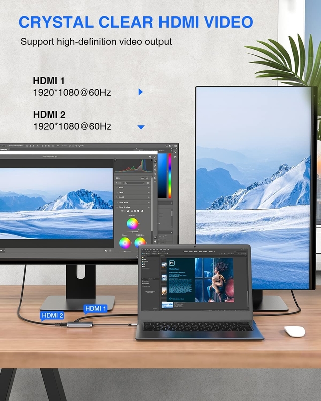 4 en 1 Adaptador USB C con puertos HDMI a USB3.0