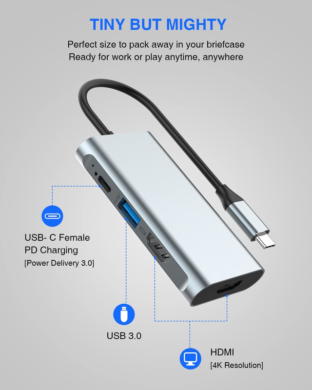 4 en 1 Adaptador USB C con puertos HDMI a USB3.0