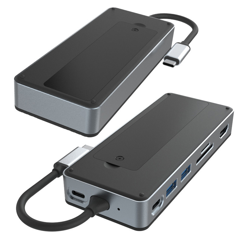 Estación de acoplamiento USB C de aluminio 9 en 1 tipo C con caja SSD multifuncional