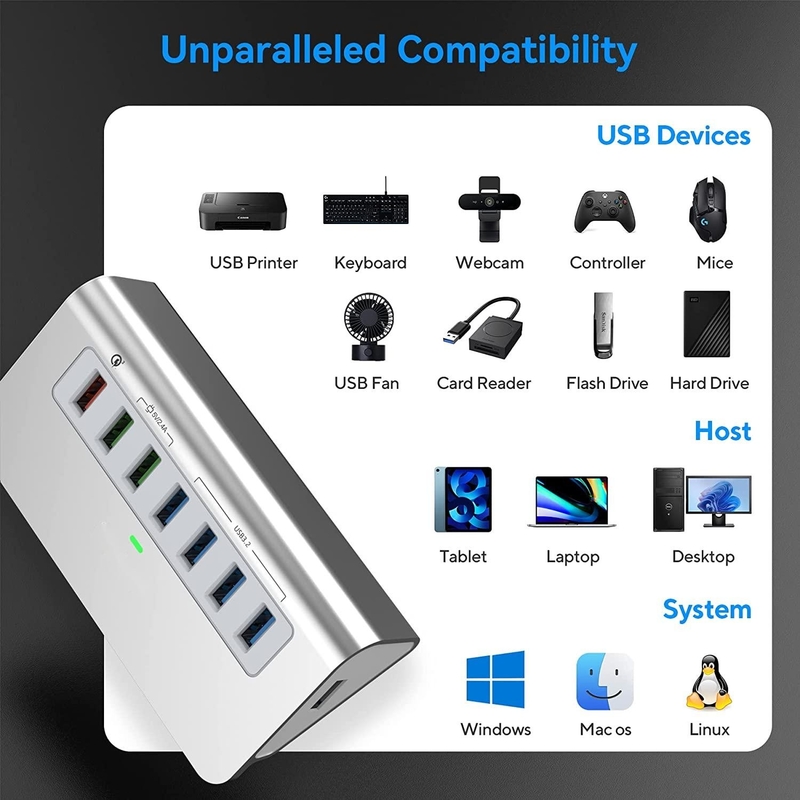 Adaptador USB C 3.2 Hub Gen 2 Adaptador USB C a USB Multiport 30W de energía para portátil