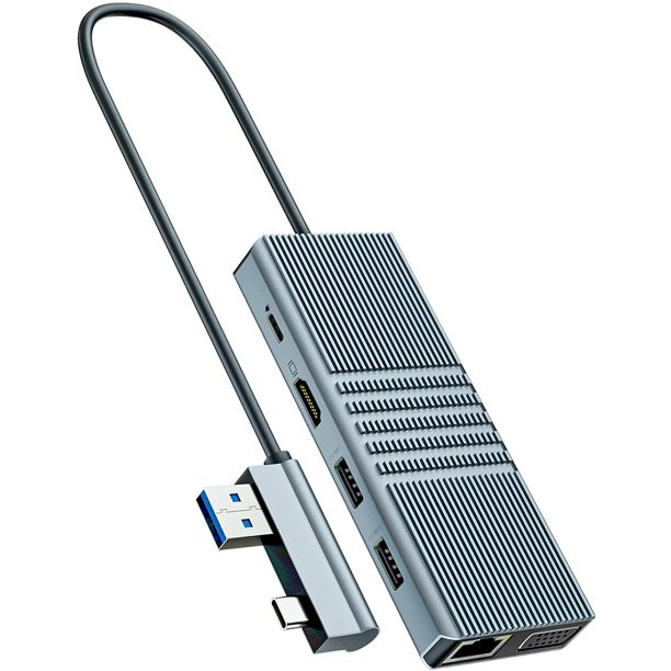 Estación de acoplamiento de 8 en 1 USB Hub Rj45 Tipo doble C a RJ45 Puerto/USB3.0/PD/H-D-M-I/Tarjeta