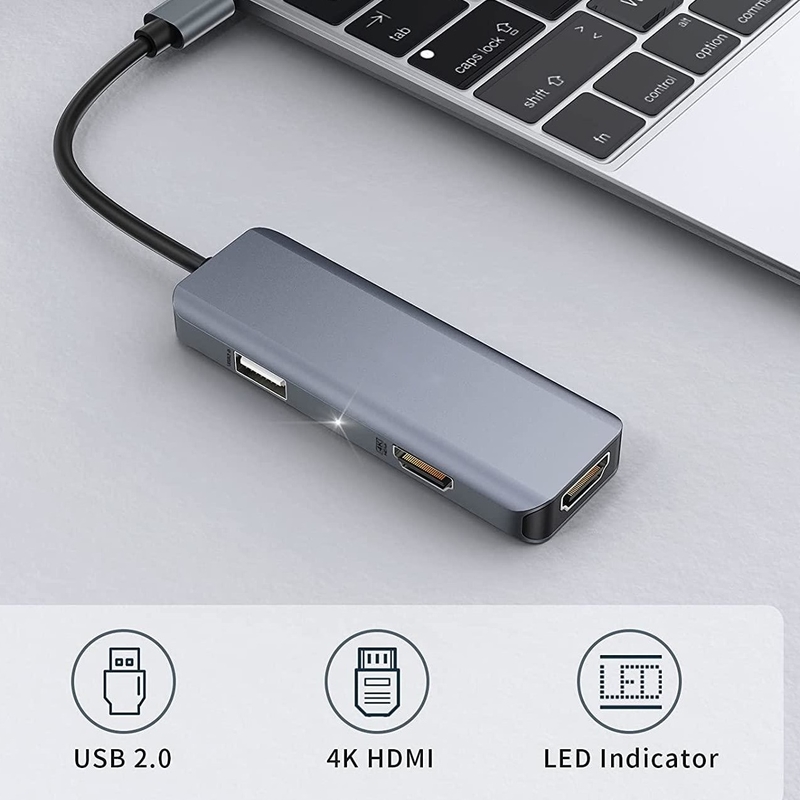 Adaptador USB C doble 3 en 1 Dongle 4K Estación de acoplamiento HDMI Compatible con MacBook Pro