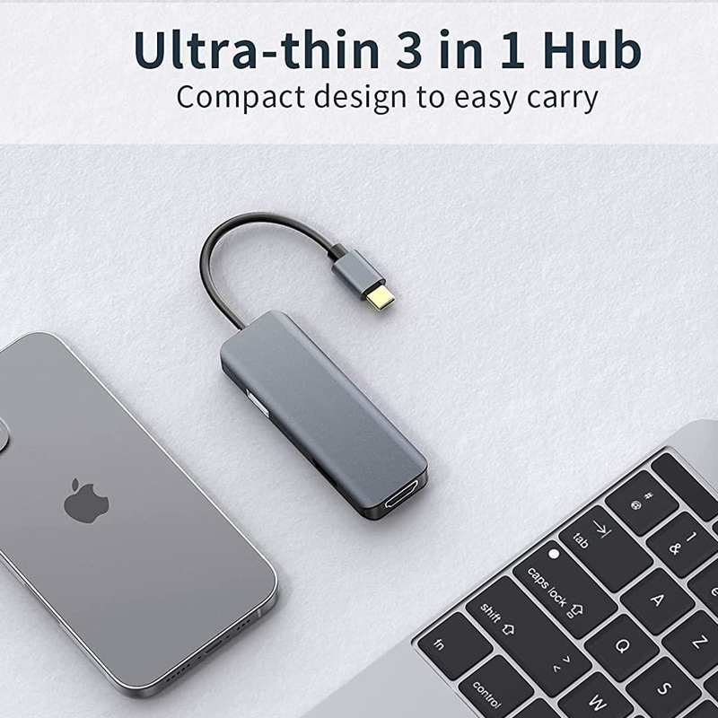 Dual HDMI USB C Dock Hub Aluminio Adaptador USB C Monitor 3 en 1 Dongle Con HDMI 4K