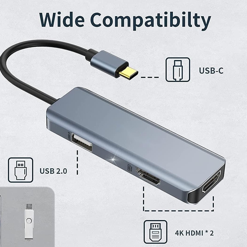 Adaptador USB C doble 3 en 1 Dongle 4K Estación de acoplamiento HDMI Compatible con MacBook Pro