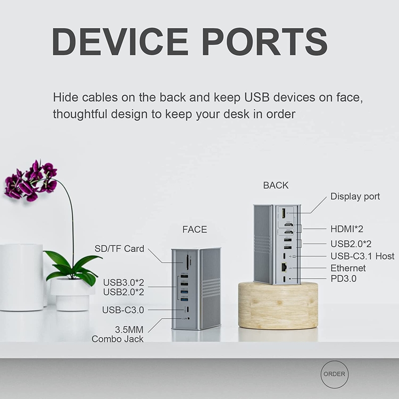 Estación de acoplamiento USB C de portátil Triple Monitor 16-en-1 USB C Dock con Displaylink