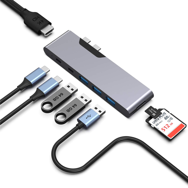 8 en 1 Estación de Dock Dual USB C Adaptador de energía Hub Lector de tarjetas Pro Pad Convertidor USB Hub para Mac