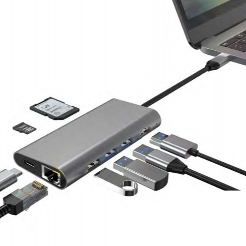 Estación de acoplamiento USB C de plata con puertos Displaylink IC y USB 3.0
