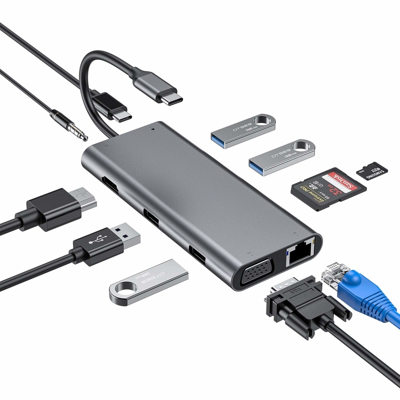100 Watt Adaptador USB C 5 en 1 USB 3.0 Hub Tipo C HDMI 4K 30Hz 5Gbps 100W PD Carga rápida