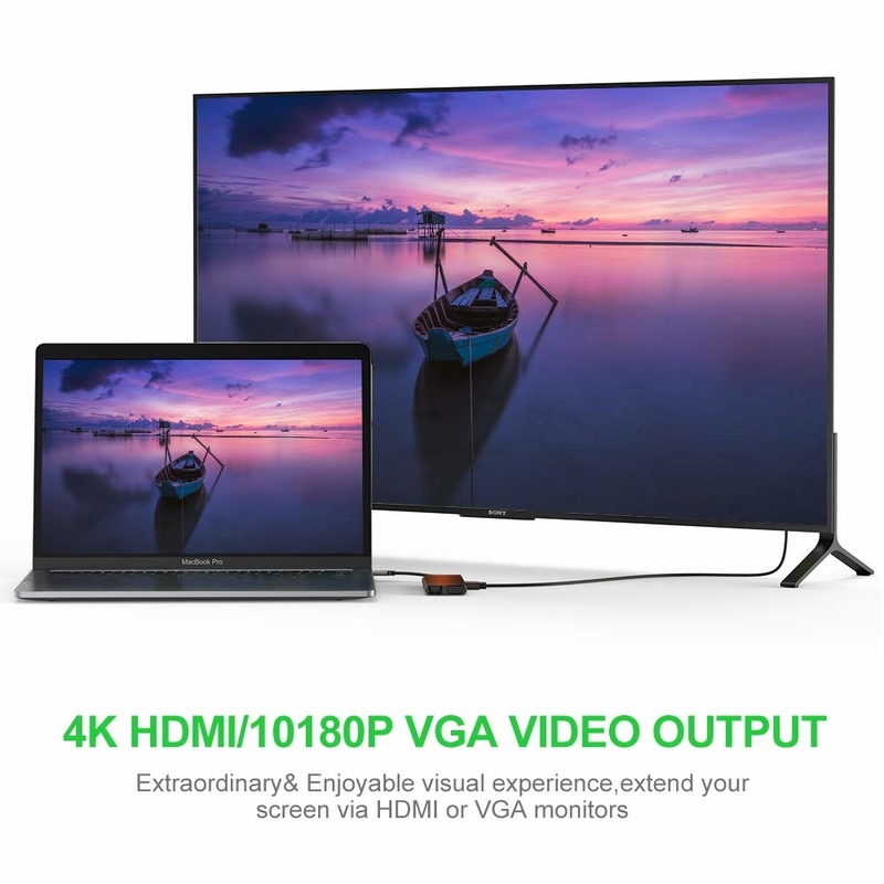 100 Watt Adaptador USB C 5 en 1 USB 3.0 Hub Tipo C HDMI 4K 30Hz 5Gbps 100W PD Carga rápida