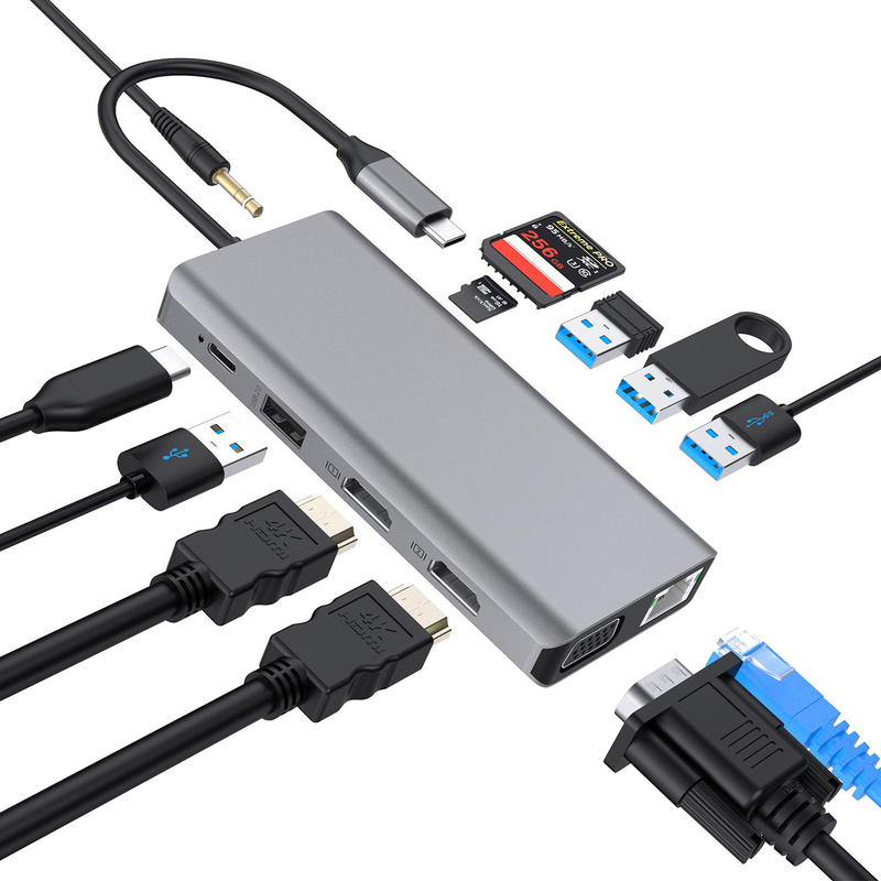 Usb C 11 en 1 Multiport Dock Tipo C Triple Usb 3.0 Tarjeta TF Tipo C portátil Usb-C