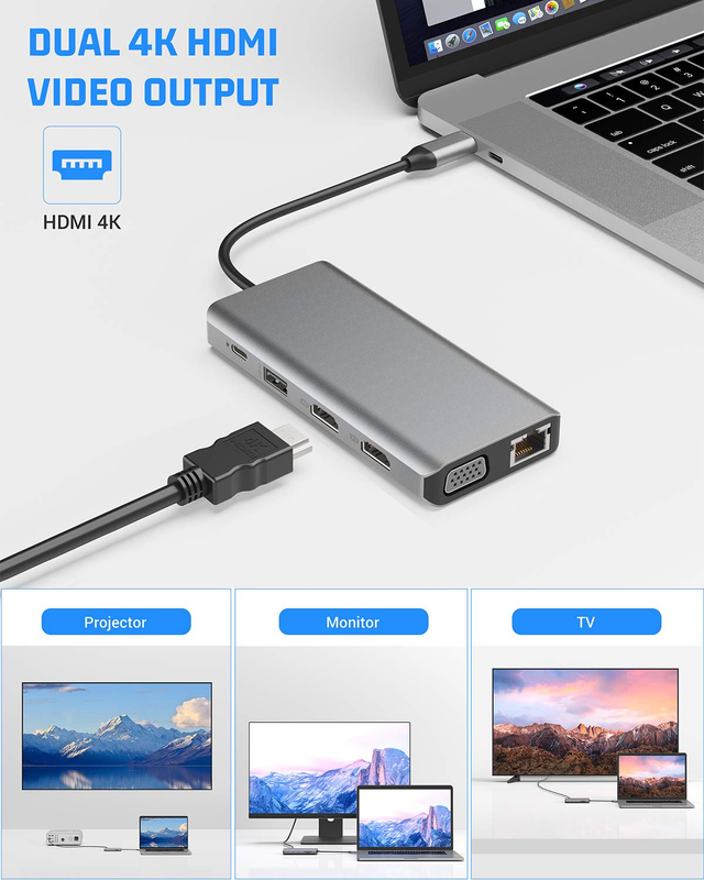 Usb C 11 en 1 Multiport Dock Tipo C Triple Usb 3.0 Tarjeta TF Tipo C portátil Usb-C