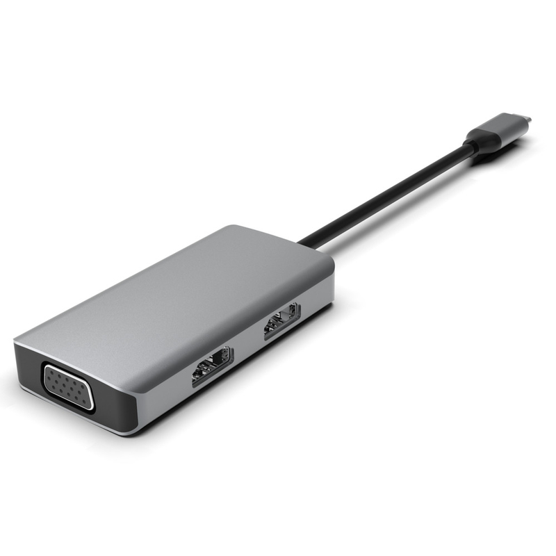 Estación de acoplamiento USB C de plata con puertos Displaylink IC y USB 3.0